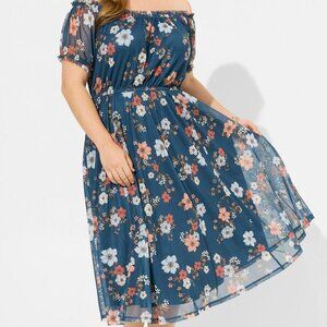 Midi Mesh Off Shoulder Peasant Dress 3X